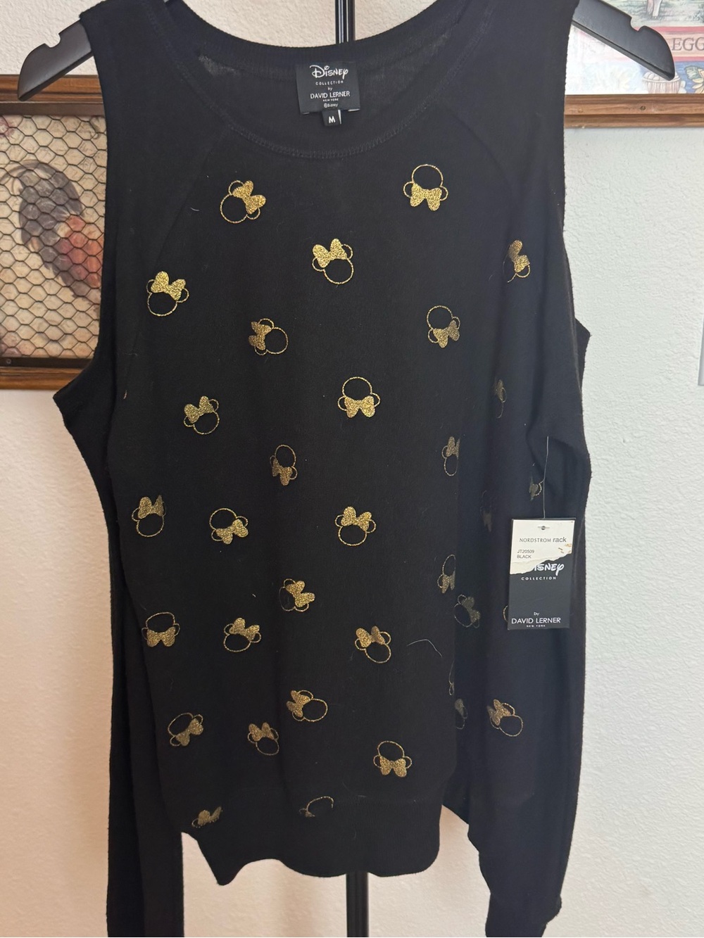 Disney NWT Cold-Shoulder Sweatshirt w/ Gold Minnie Icons - David Lerner Size M - Picture 5 of 6